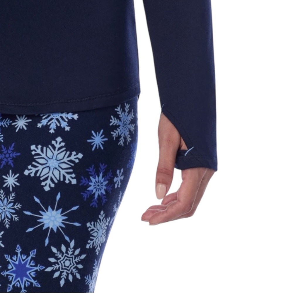 CUDDL DUDS Navy Long Sleeve Top with Blue Snowflake Leggings Base Layer Size XL - Picture 4 of 11